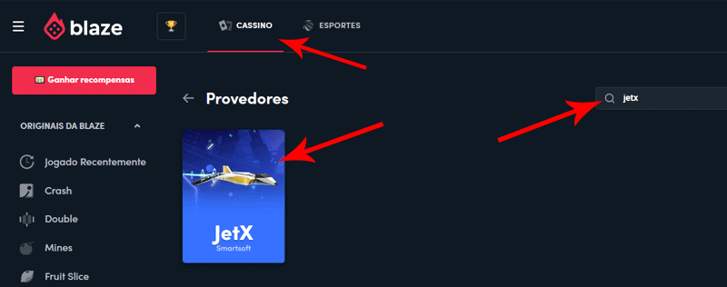Como encontrar o jogo JetX no cassino da Blaze