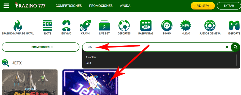 Cómo encontrar JetX en Brazino777