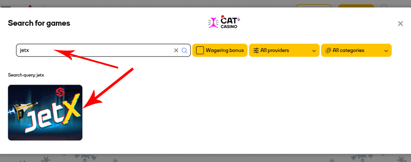 Как найти JetX в Cat Casino