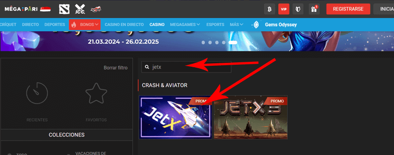 Cómo encontrar JetX en Megapari