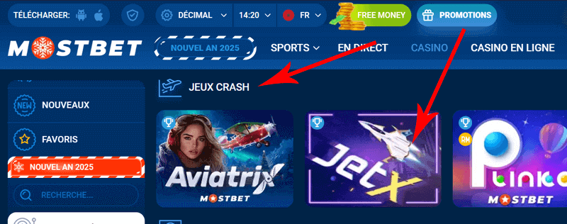 Comment trouver JetX sur Mostbet