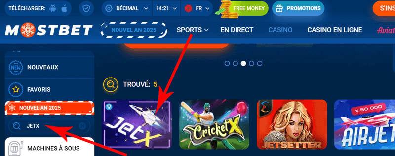 Comment trouver JetX sur Mostbet