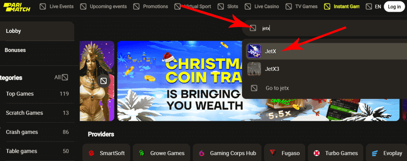 Cómo encontrar JetX en Parimatch