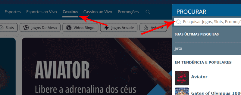 Como encontrar o jogo JetX no cassino da Sportingbet
